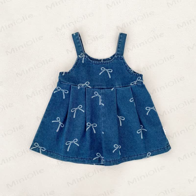 Baby Toddler Girls Bow Print Denim Sleeveless Dress - Blue - 6-7T - image 2