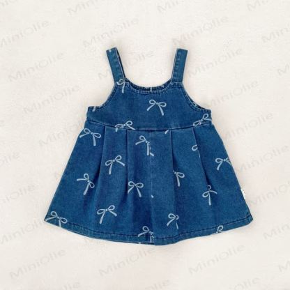 Baby Toddler Girls Bow Print Denim Sleeveless Dress - Blue - 6-7T - image 2