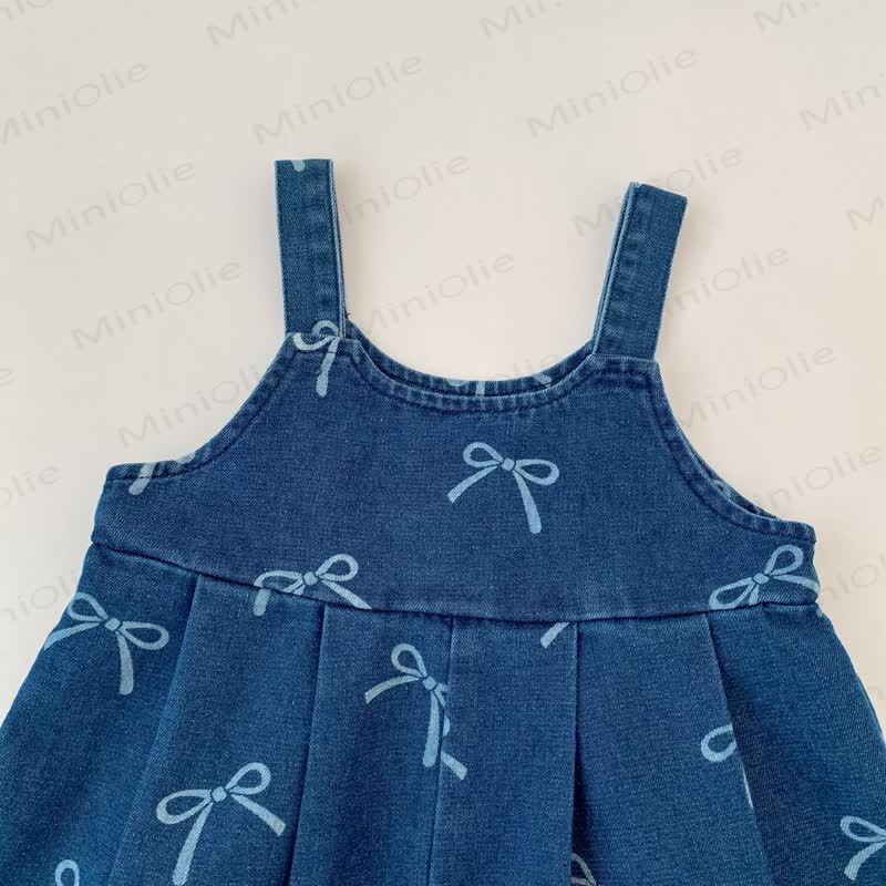 Baby Toddler Girls Bow Print Denim Sleeveless Dress - image 3