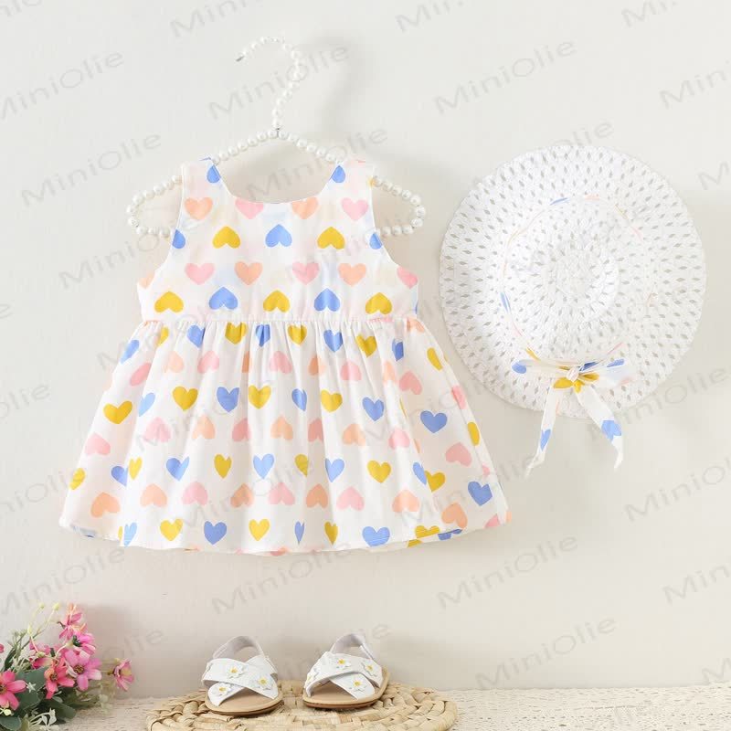 Baby Girls Heart Print Bow Sleeveless Dress - image 2