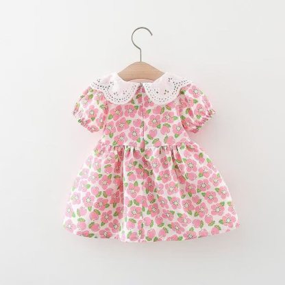 Baby Girls Plum Blossom Print Lace Collar Short Sleeves Dress - image 4