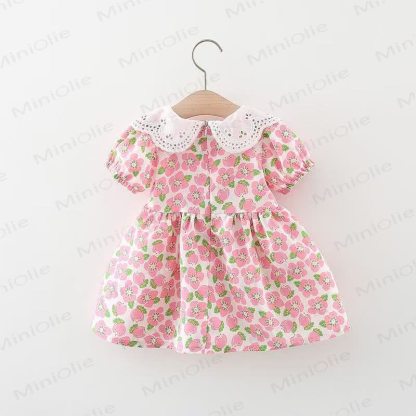 Baby Girls Plum Blossom Print Lace Collar Short Sleeves Dress - image 4