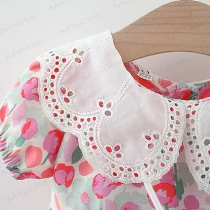 Baby Girls Tulip Print Lace Collar Short Sleeves Dress - image 5