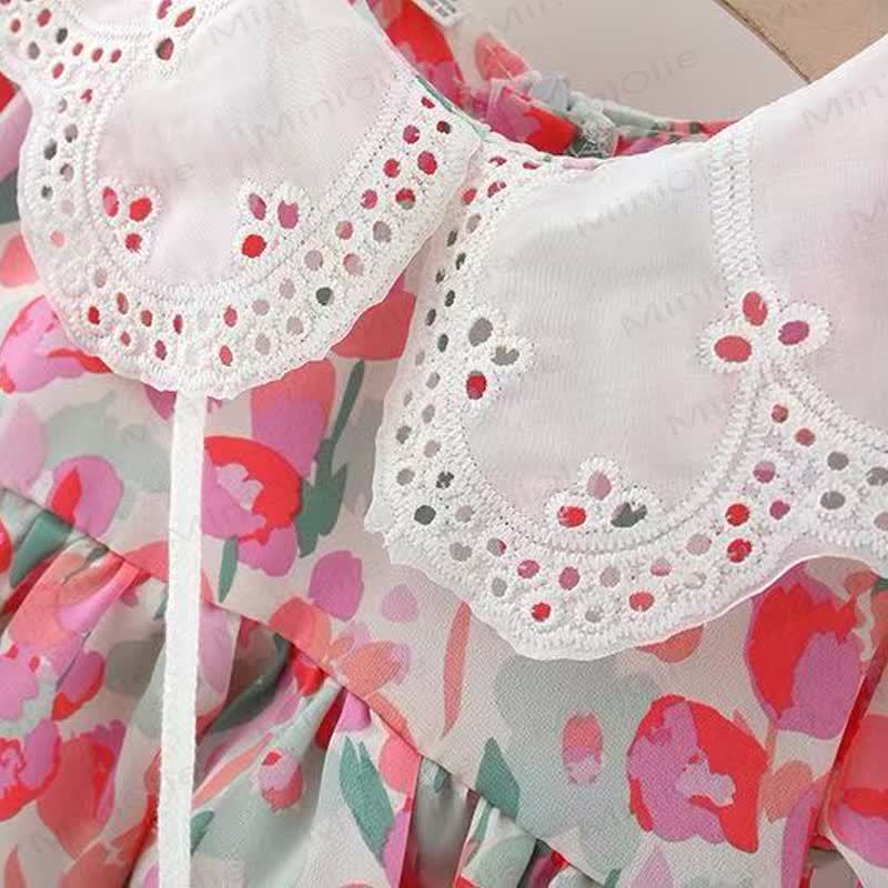 Baby Girls Tulip Print Lace Collar Short Sleeves Dress - image 6