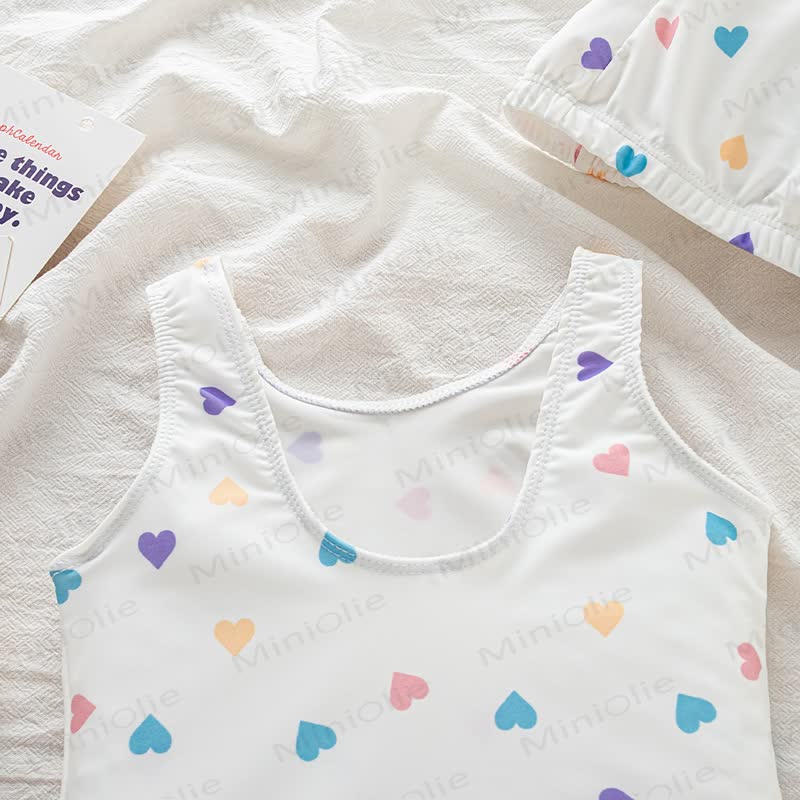 Baby Toddler Girls Heart Print Swimwear with Swim Cap - image 4