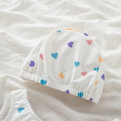 Baby Toddler Girls Heart Print Swimwear with Swim Cap - image 5