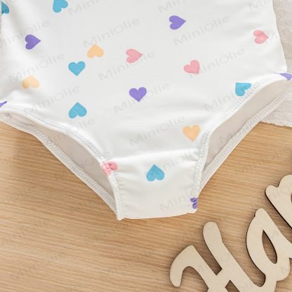 Baby Toddler Girls Heart Print Swimwear with Swim Cap - image 6