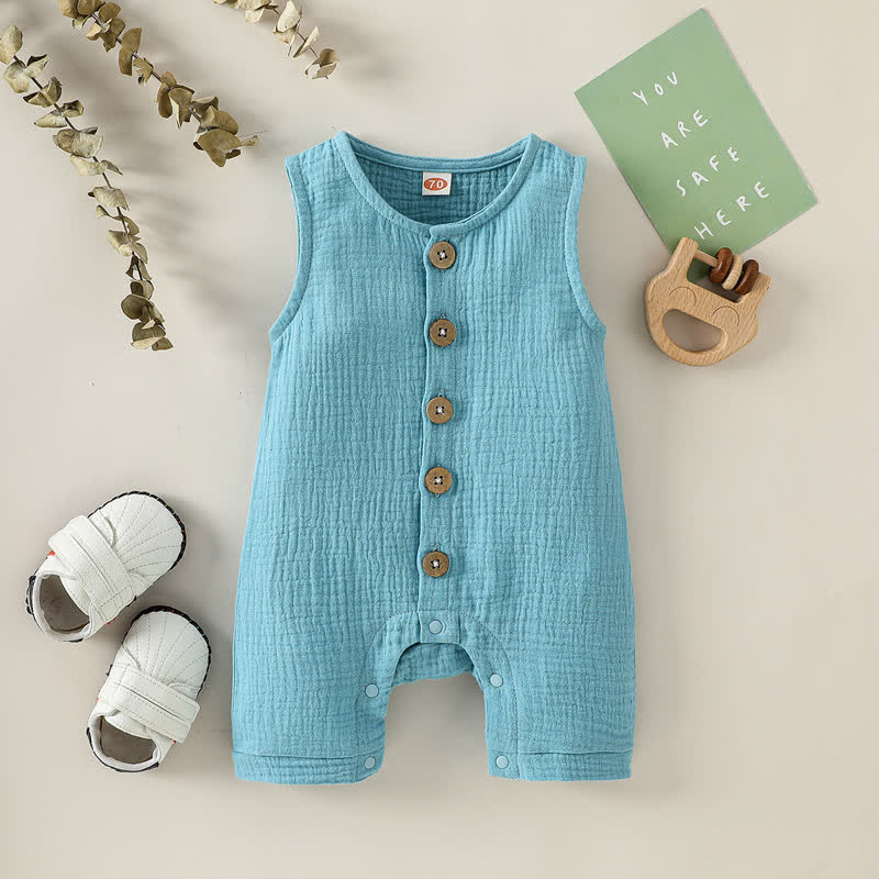 Baby Solid Color Sleeveless Romper - Blue - 2-3T - image 2