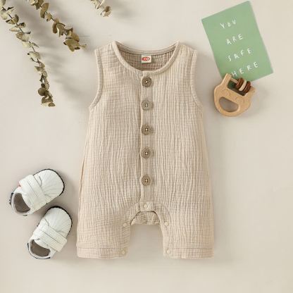 Baby Solid Color Sleeveless Romper - Apricot - 2-3T - image 4