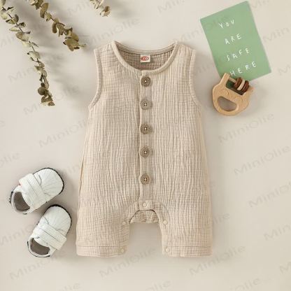 Baby Solid Color Sleeveless Romper - Apricot - 2-3T - image 4