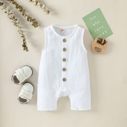 Baby Solid Color Sleeveless Romper - White - 2-3T - image 6