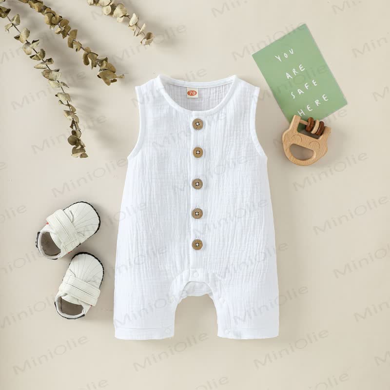Baby Solid Color Sleeveless Romper - White - 2-3T - image 6