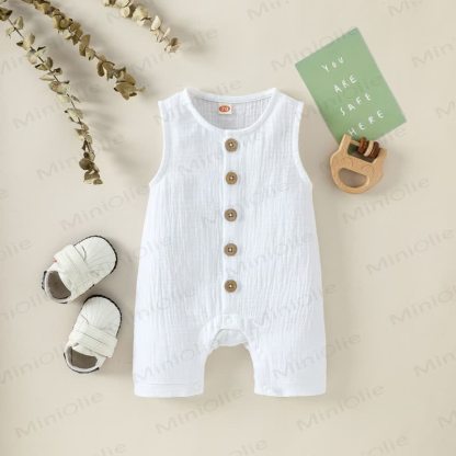 Baby Solid Color Sleeveless Romper - White - 2-3T - image 6