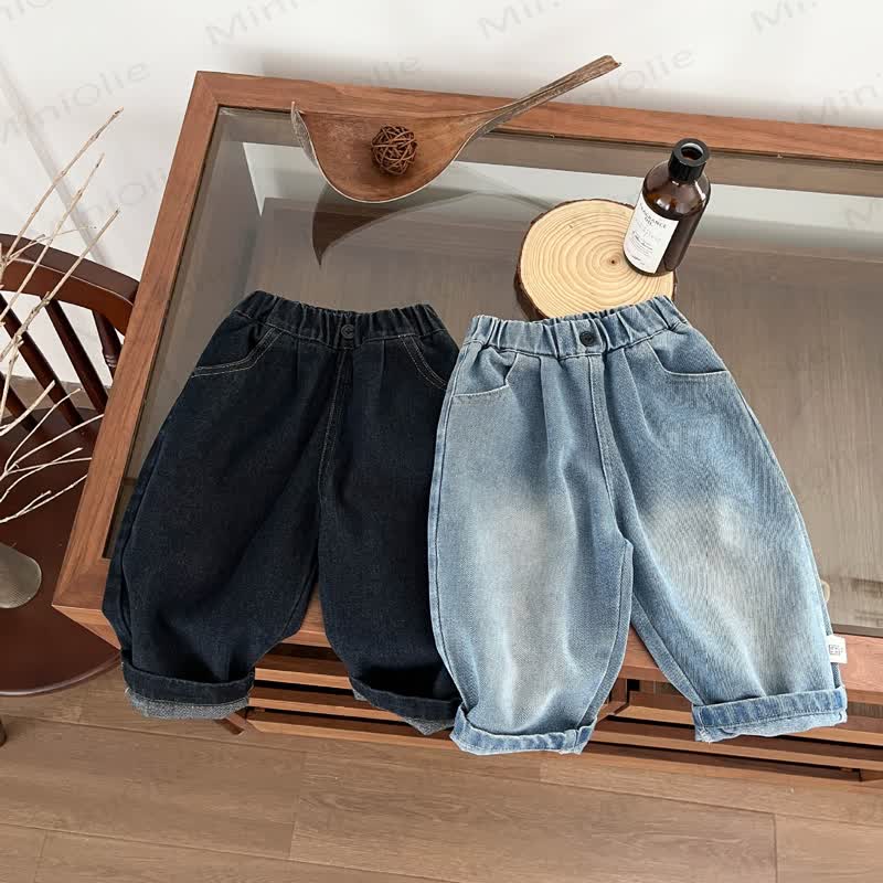 Toddler Boys Solid Color Washed Denim Pants - image 1