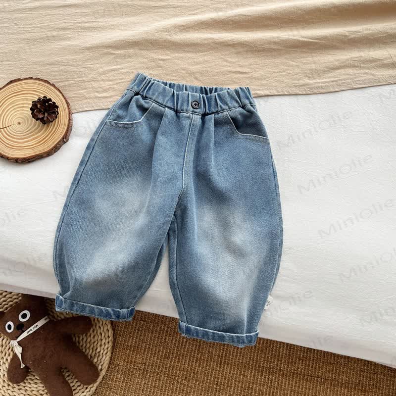 Toddler Boys Solid Color Washed Denim Pants - Blue - 6-7T - image 2