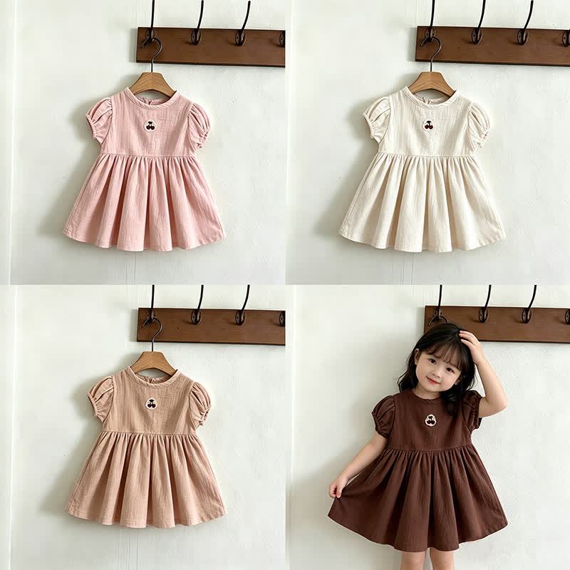 Baby Toddler Girl Cherry-Embroidered Puff Sleeve Dress - image 1