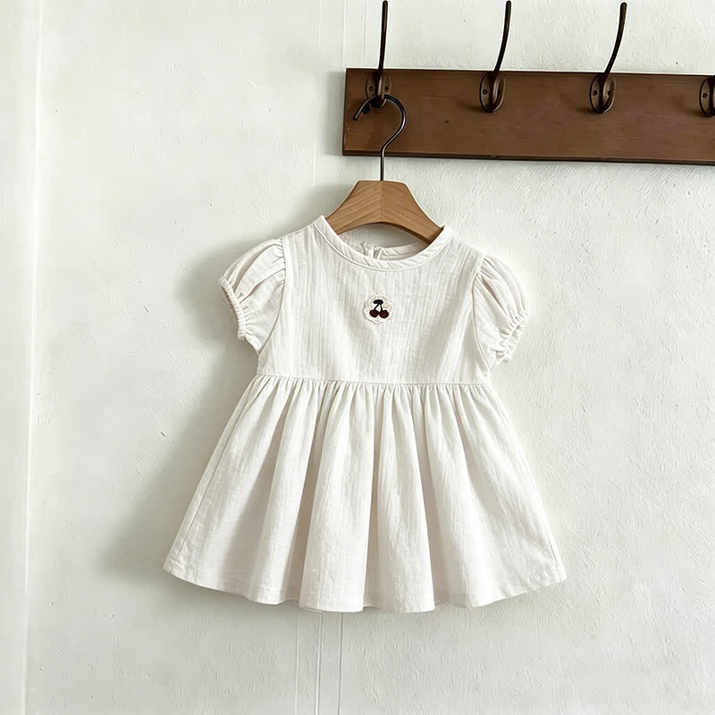 Baby Toddler Girl Cherry-Embroidered Puff Sleeve Dress - White - 4-5T - image 2
