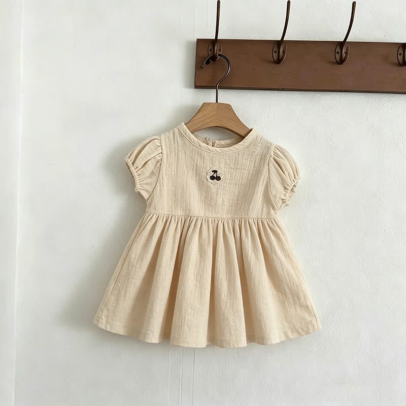 Baby Toddler Girl Cherry-Embroidered Puff Sleeve Dress - Beige - 4-5T - image 3