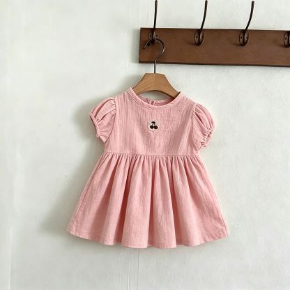 Baby Toddler Girl Cherry-Embroidered Puff Sleeve Dress - Pink - 4-5T - image 5