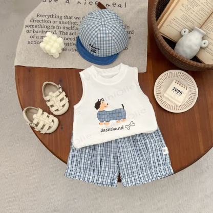 Baby Toddler Dachshund Print Tank Top or Plaid Shorts - image 1