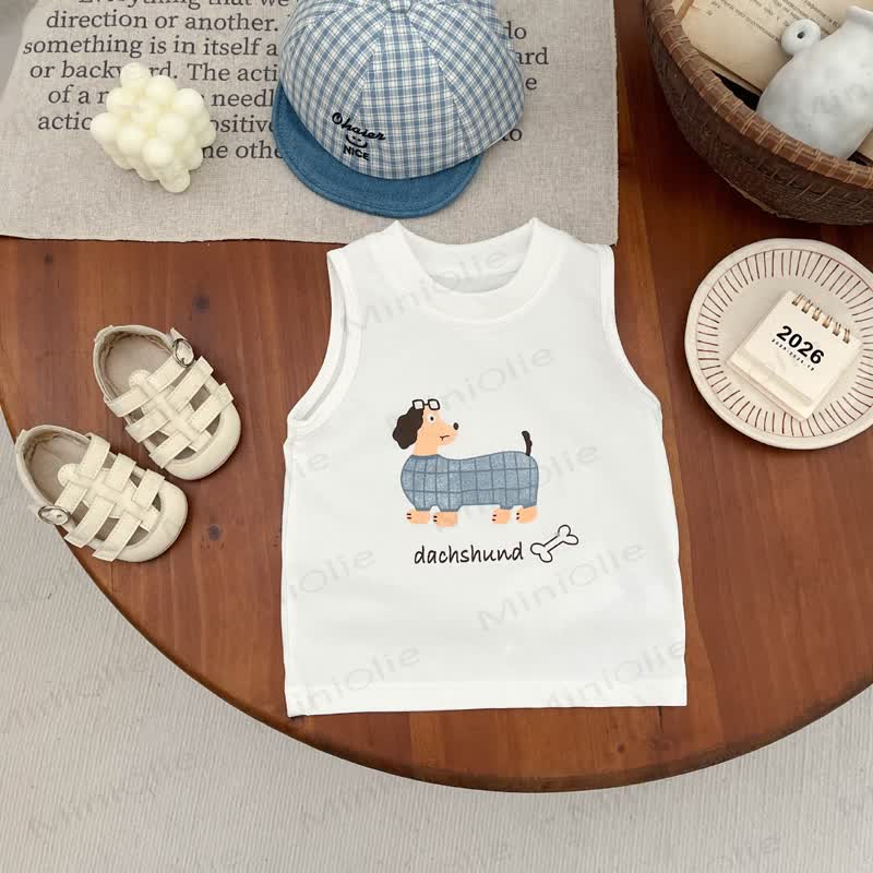 Baby Toddler Dachshund Print Tank Top or Plaid Shorts - White - 4-5T - image 2