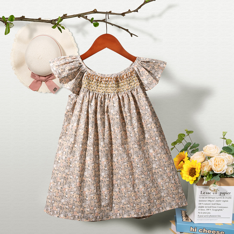 Toddler Baby Girl Floral Flutter-Sleeve Dress - Brown - 6-7T - image 2