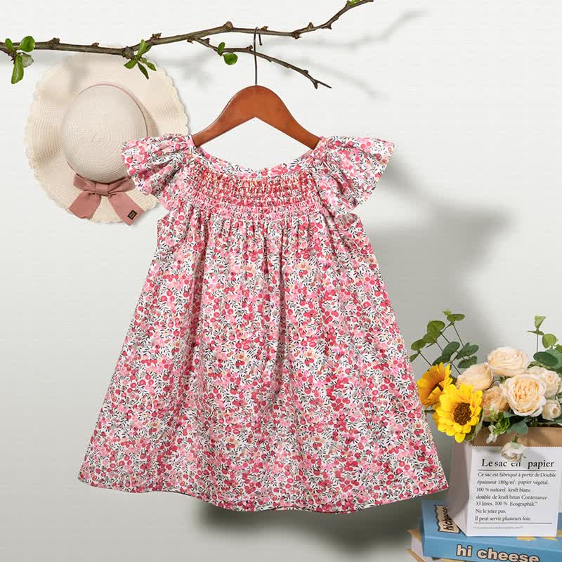 Toddler Baby Girl Floral Flutter-Sleeve Dress - Red - 6-7T - image 3