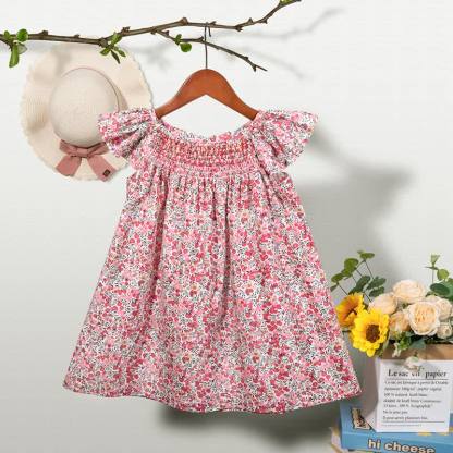 Toddler Baby Girl Floral Flutter-Sleeve Dress - Red - 6-7T - image 3