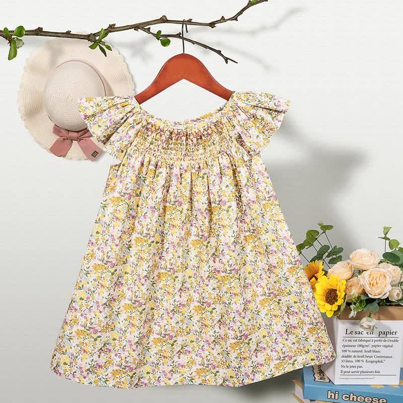 Toddler Baby Girl Floral Flutter-Sleeve Dress - Yellow - 6-7T - image 5
