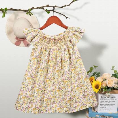 Toddler Baby Girl Floral Flutter-Sleeve Dress - Yellow - 6-7T - image 5