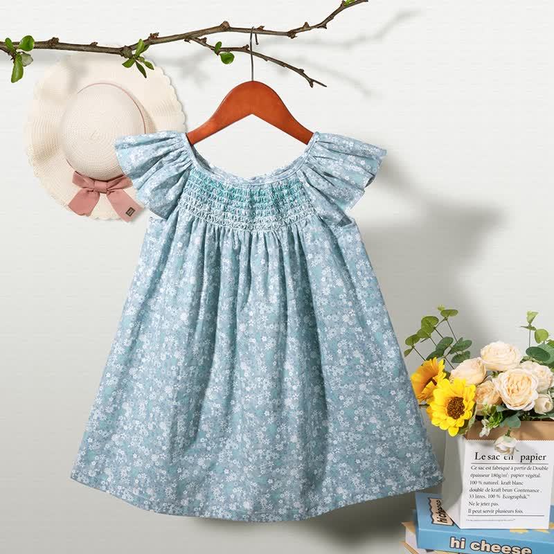 Toddler Baby Girl Floral Flutter-Sleeve Dress - Blue - 6-7T - image 6