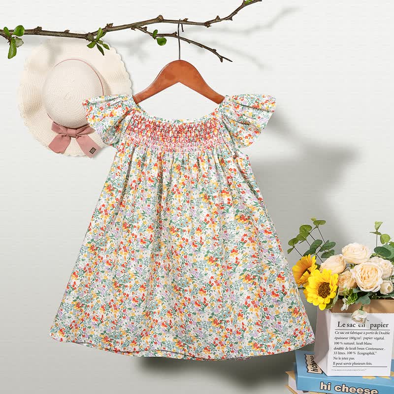 Toddler Baby Girl Floral Flutter-Sleeve Dress - Green - 6-7T - image 7