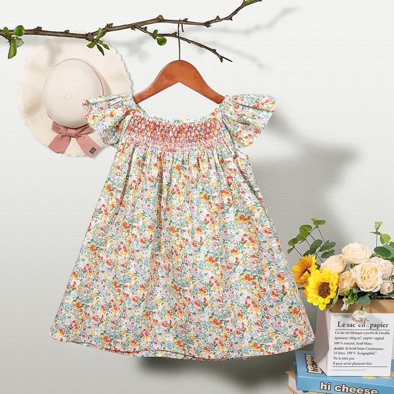 Toddler Baby Girl Floral Flutter-Sleeve Dress - Green - 6-7T - image 7