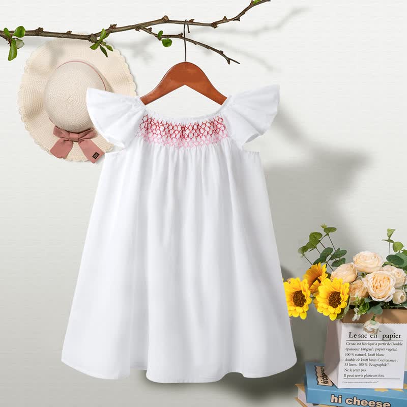 Toddler Baby Girl Floral Flutter-Sleeve Dress - White - 6-7T - image 9
