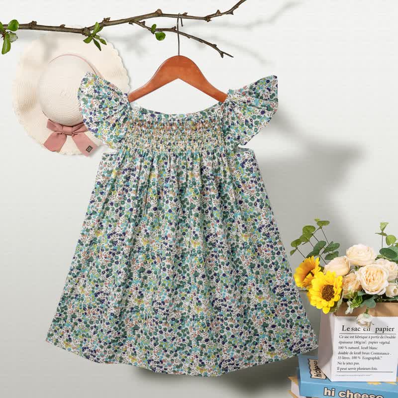 Toddler Baby Girl Floral Flutter-Sleeve Dress - Dark Green - 6-7T - image 10