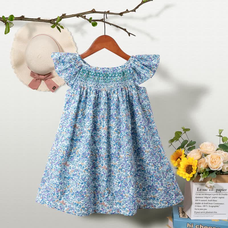 Toddler Baby Girl Floral Flutter-Sleeve Dress - Purple - 6-7T - image 11