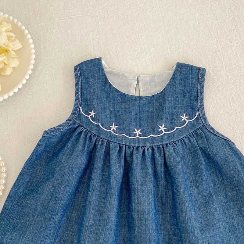 Baby Chambray Embroidered Sleeveless Dress - image 3