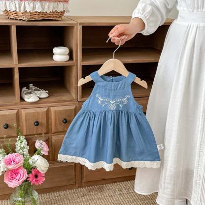 Baby Girl Embroidered Denim Sleeveless Dress - Blue - 2-3T - image 1