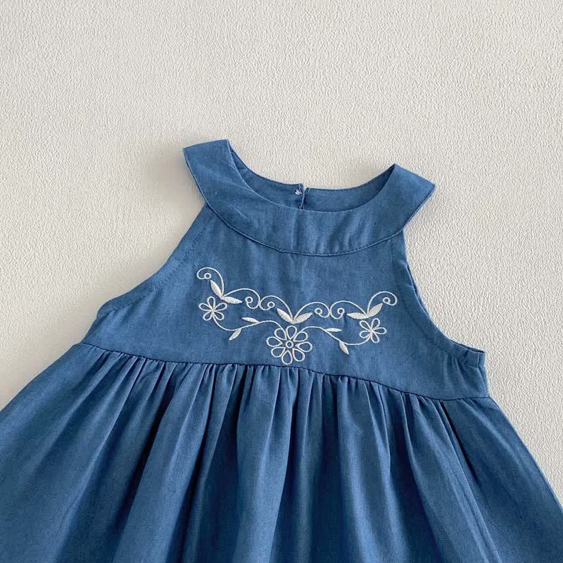 Baby Girl Embroidered Denim Sleeveless Dress - image 4