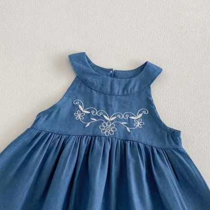 Baby Girl Embroidered Denim Sleeveless Dress - image 4