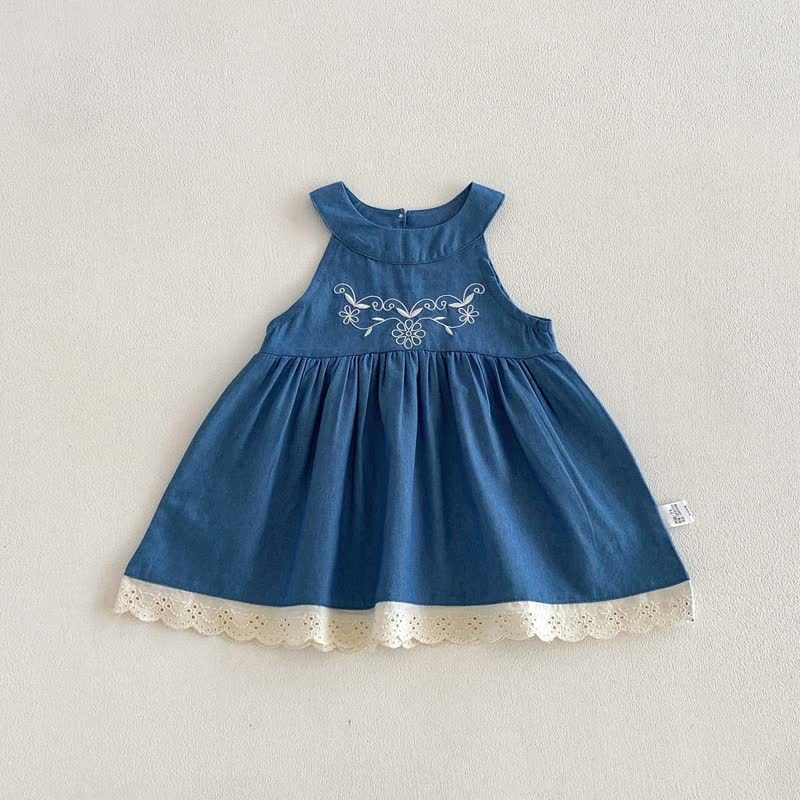 Baby Girl Embroidered Denim Sleeveless Dress - image 2