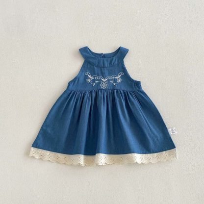 Baby Girl Embroidered Denim Sleeveless Dress - image 2