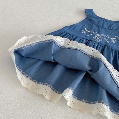 Baby Girl Embroidered Denim Sleeveless Dress - image 7