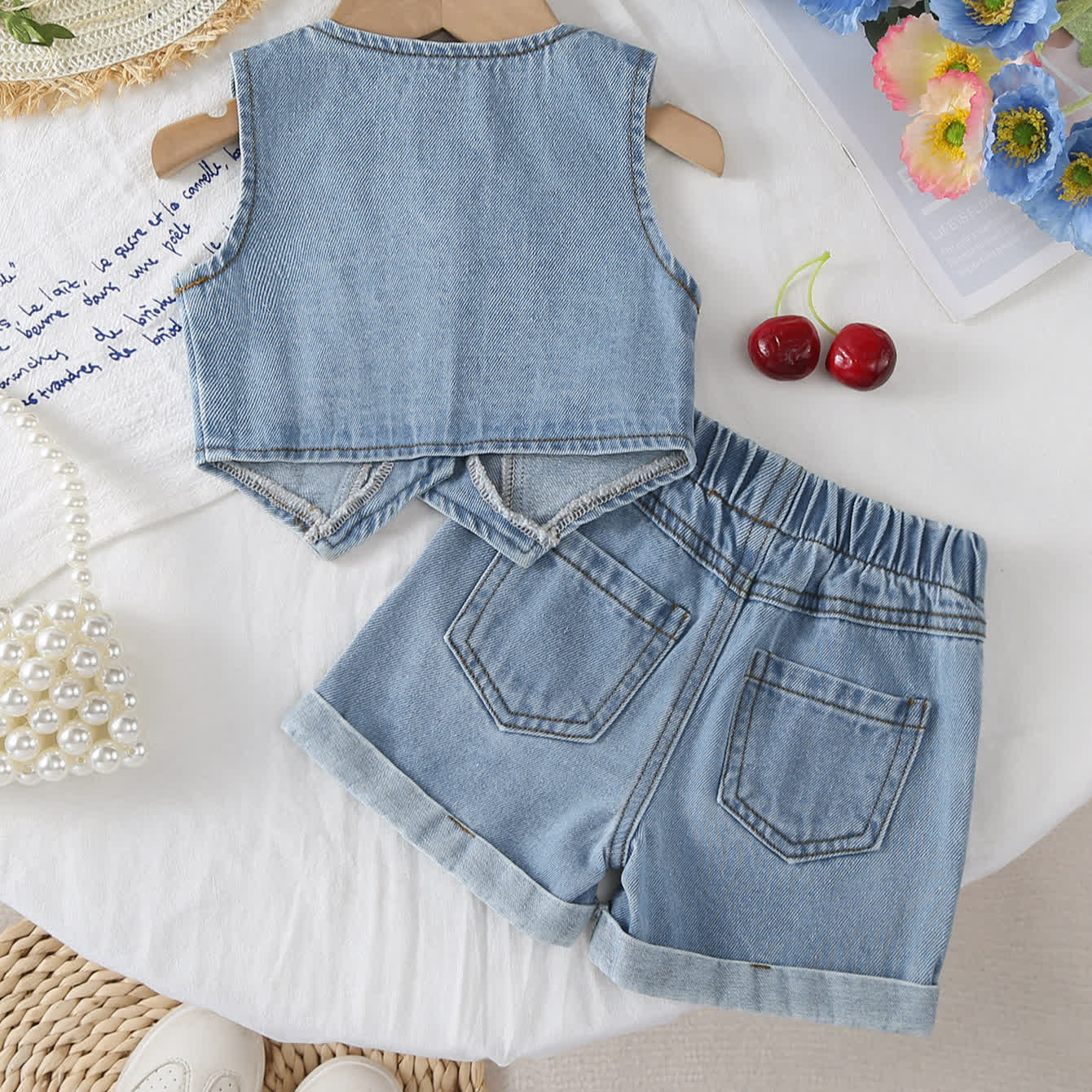 Baby Girl Denim Cherry Sleeveless Set - image 3
