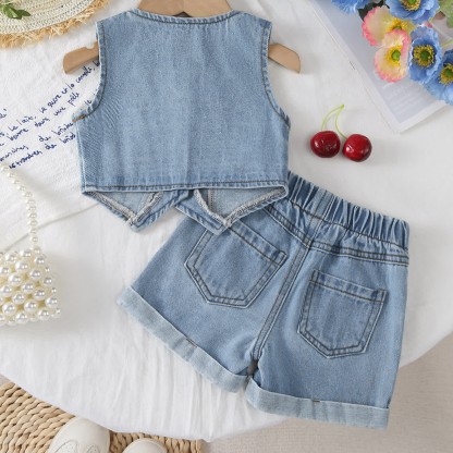 Baby Girl Denim Cherry Sleeveless Set - image 3