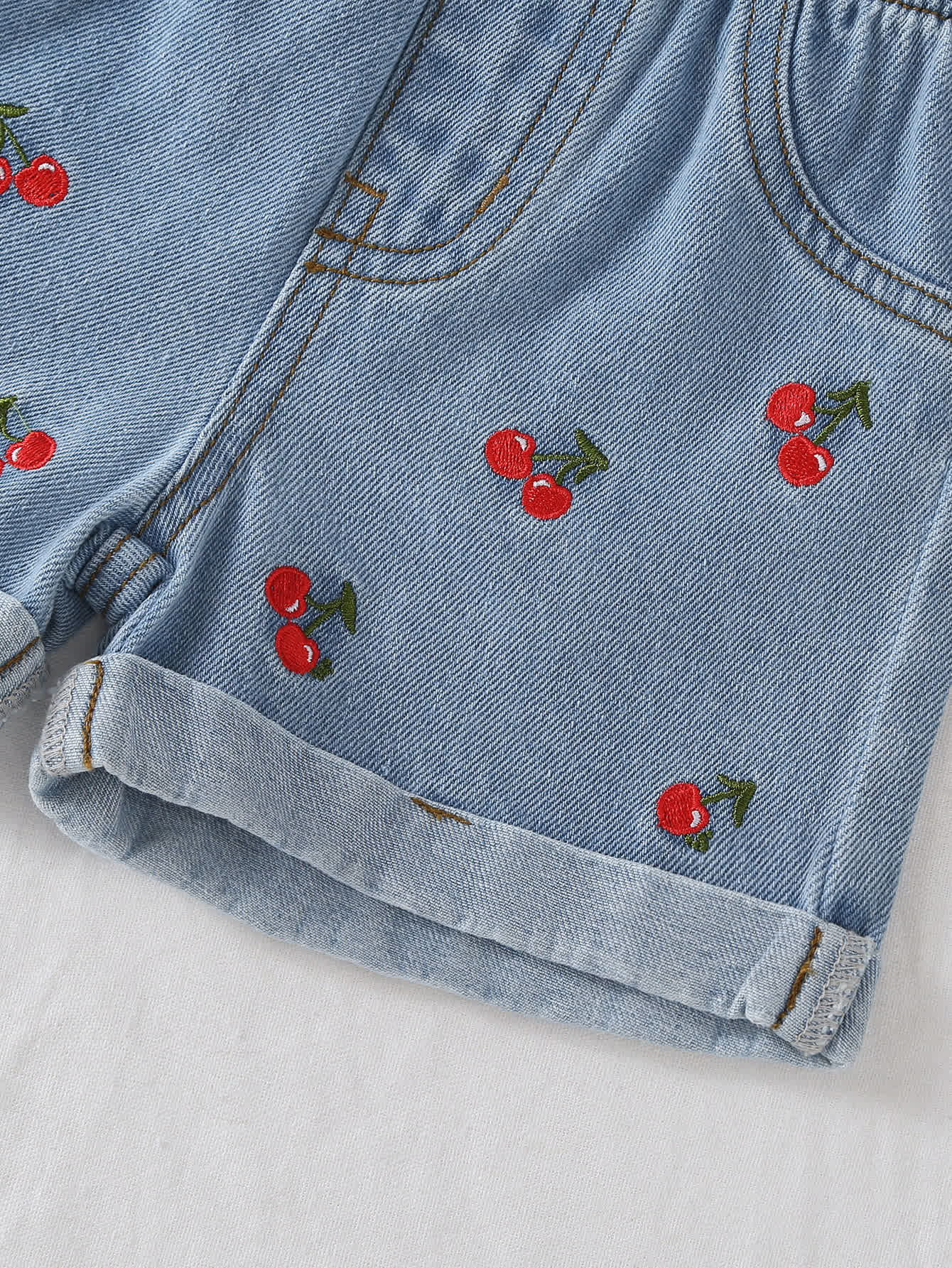Baby Girl Denim Cherry Sleeveless Set - image 7