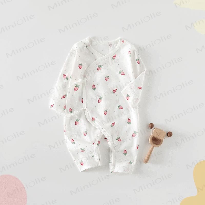 Baby Strawberry Print Kimono Romper - White - 0-3M - image 1