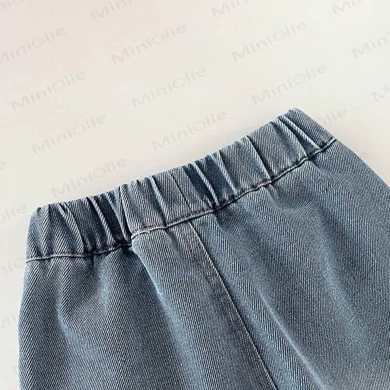 Toddler Boys Solid Color Washed Denim Pants - image 5