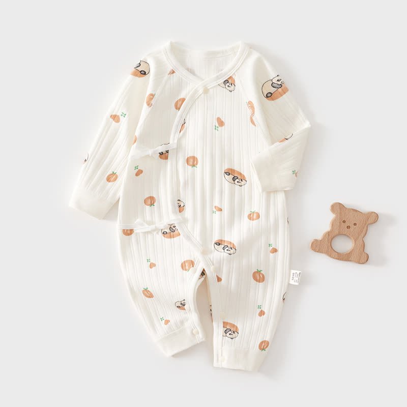 Baby White Panda and Orange Wrap Romper - White - 3-6M - image 1
