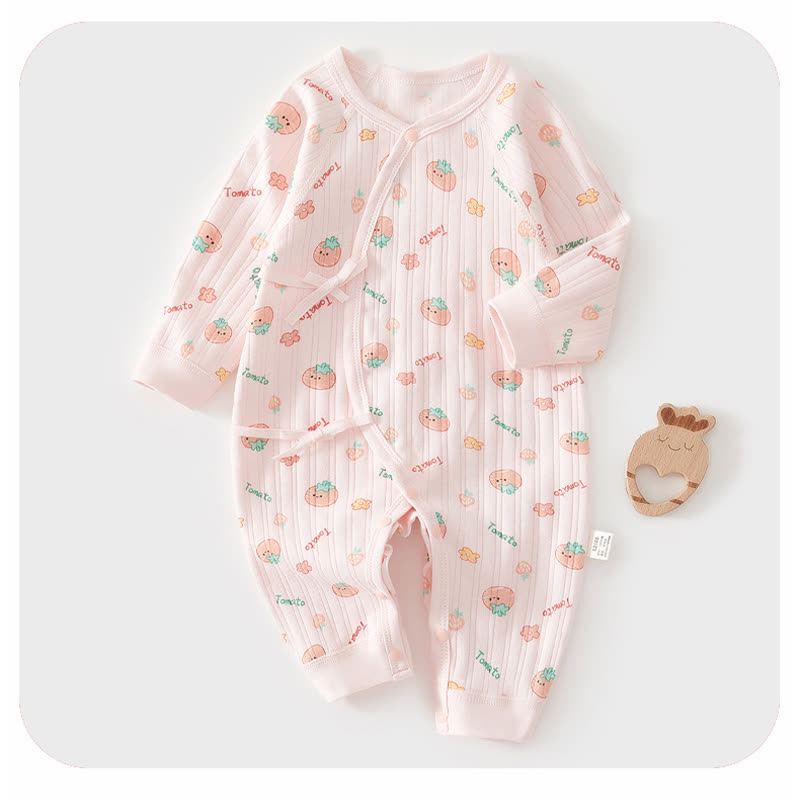 Baby Pink Tomato Print Wrap Romper - Pink - 3-6M